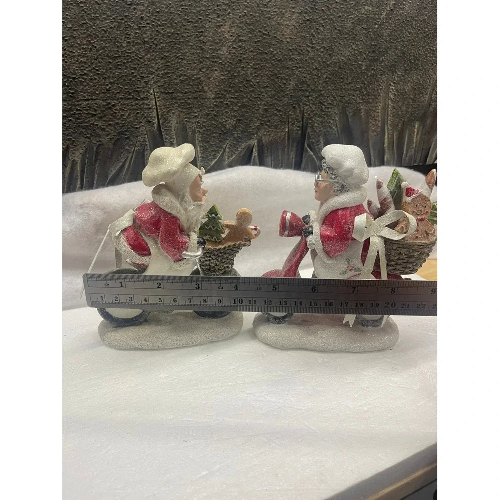Valerie Parr Hill Santa and Mrs Claus Chef on Scooter Motorcycle Figurines Set